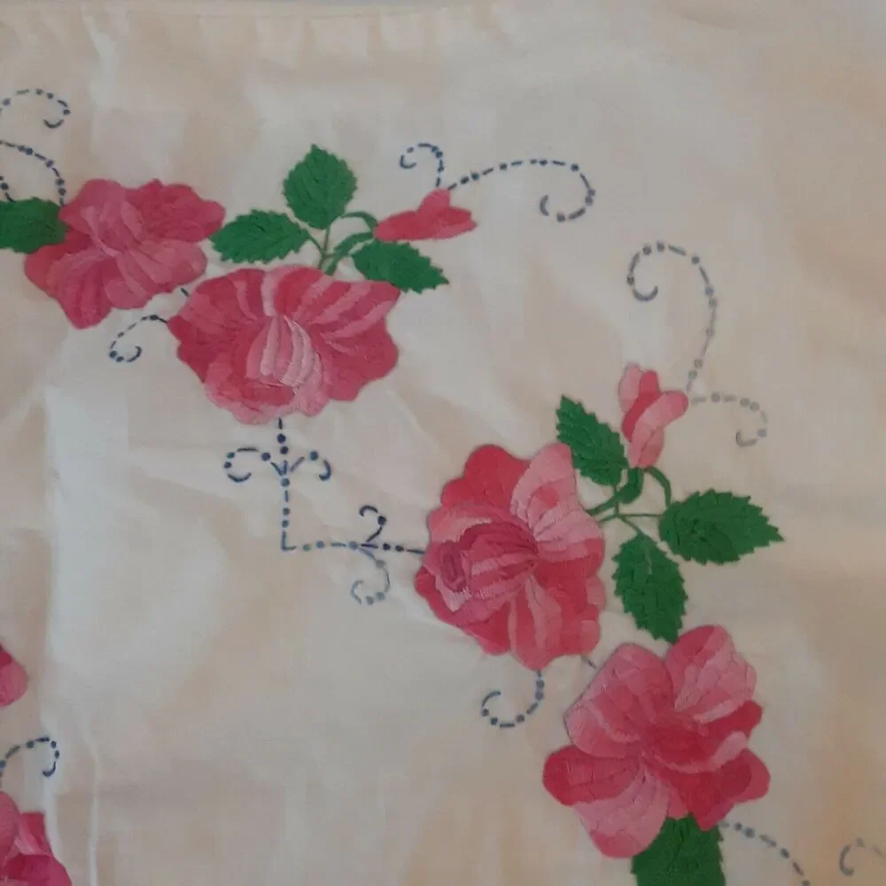 Vintage Eden Rose Hand Embroidered Pillow Sham 24x29 Enchanting